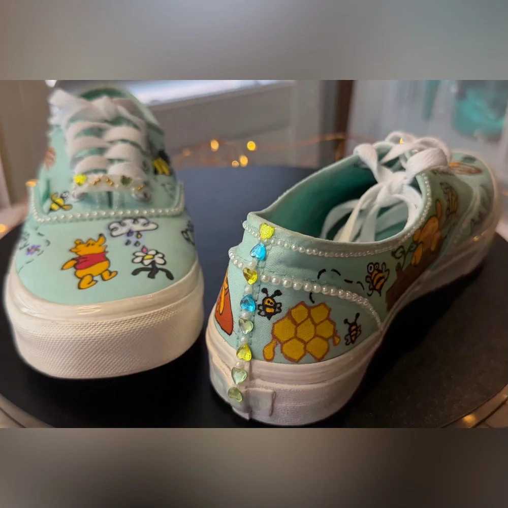 Hand embellished One of a kind Winnie The Pooh Themed Tennis shoe, size 6.5. - Picture 1 of 17